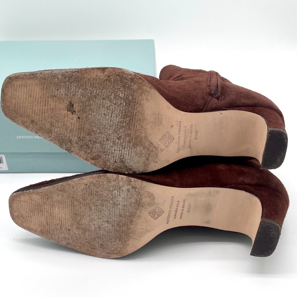 A. MELANI suede stretch sock bootie leather sole low heel 8.5 Mae brown - Picture 6 of 8